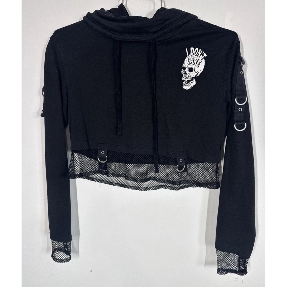 Killstar Black Long Sleeve Cropped I Don't Care Hoodie Womens XS Goth Emo Witchy - Picture 3 of 11